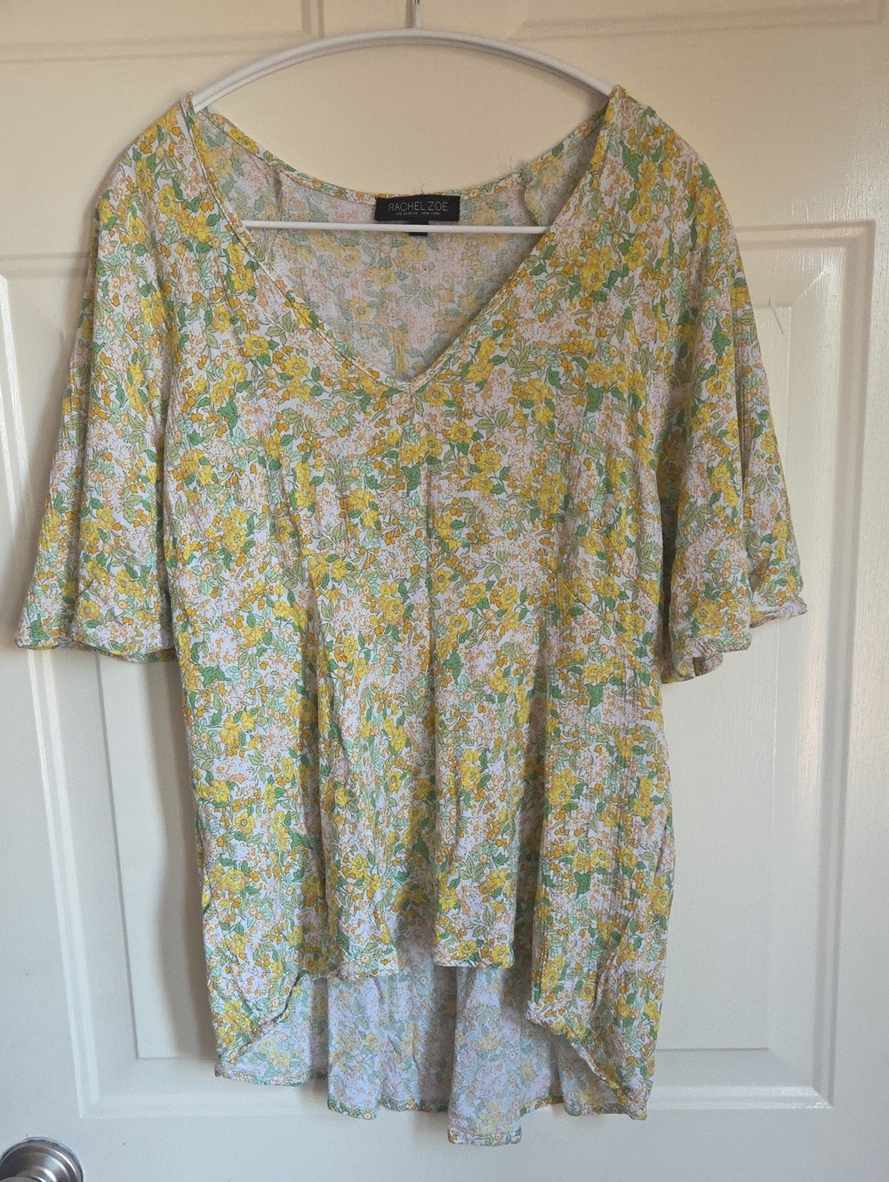 Rachel Zoe Yellow Green Floral V-Neck Tunic Top